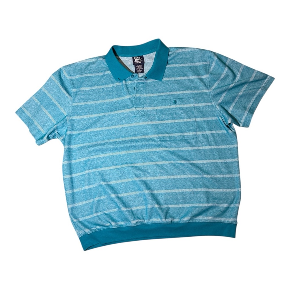 JOHN BLAIR Men’s Blue Striped Polo Shirt Size XL 60% Cotton
